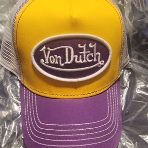 Von Dutch Yellow and Purple Logo Trucker Cap